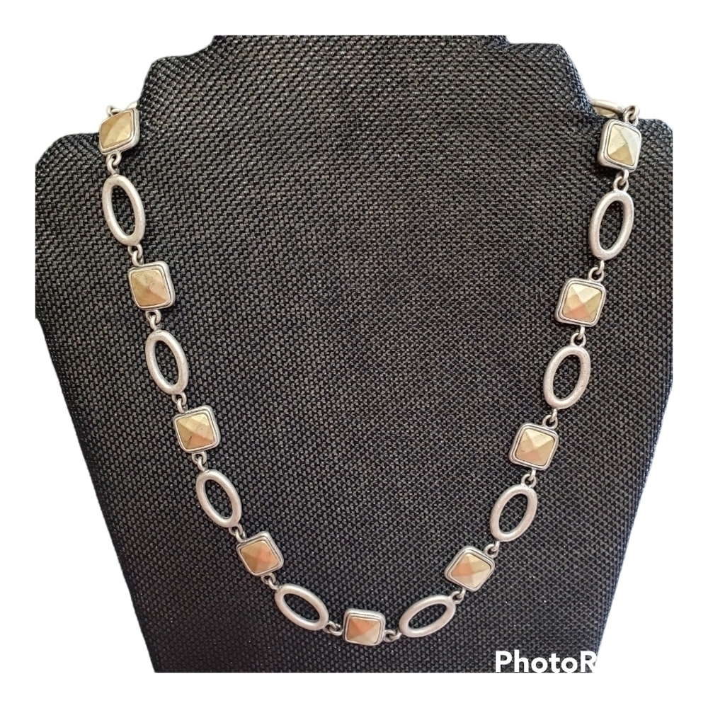 Premier Designs Gold and Silver Tone Fashion Necklace Geometric Squares Ovals